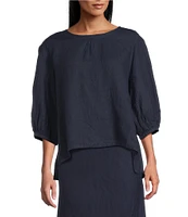 Bryn Walker Lucinda Light Linen Round Neck 3/4 Sleeve Shirt