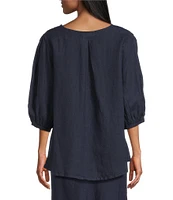 Bryn Walker Lucinda Light Linen Round Neck 3/4 Sleeve Shirt