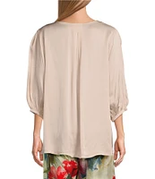 Bryn Walker Lucinda Satin Viscose Round Neck 3/4 Sleeve High-Low Shirt