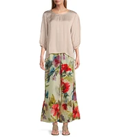 Bryn Walker Lucinda Satin Viscose Round Neck 3/4 Sleeve High-Low Shirt