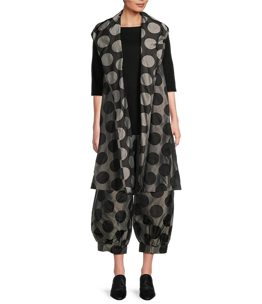 Bryn Walker Marceline Memory Crunch Jacquard Dot Print Shawl Collar Sleeveless A-Line Vest