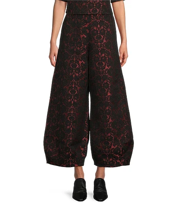 Bryn Walker Medina Rosa Nera Brocade Flat Front Lantern Tapered Wide Leg Pant