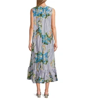 Bryn Walker Memory Crunch Taffeta Angelina Printed Round Neck Sleeveless Hi-Low Hem Dress