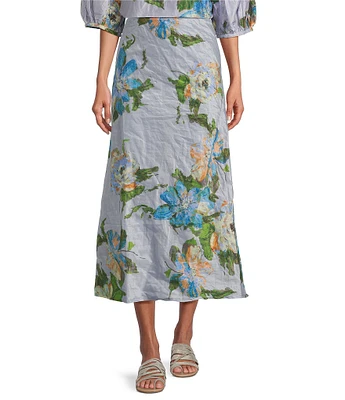 Bryn Walker Memory Crunch Taffeta Bias Printed A-Line Pull-On Coordinating Skirt