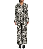 Bryn Walker Mirren Rayon Crepe Netta Print Collar Neck Long Sleeve Button Front Top