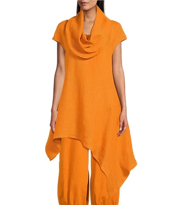 Bryn Walker Noa Light Linen Cowl Neck Cap Sleeve Asymmetrical Hem Tunic