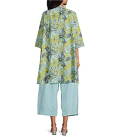 Bryn Walker Organic Cotton Poplin Floral Mandarin Neck Elbow Sleeve Button Front Tunic