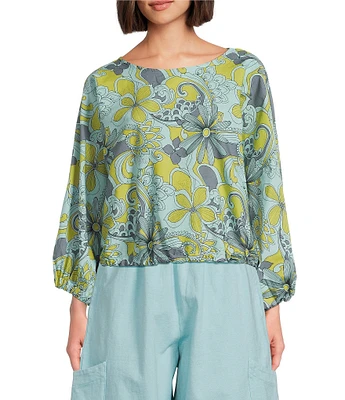 Bryn Walker Organic Cotton Poplin Gianna Floral Round Neck Long Sleeve Shirt
