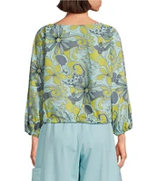 Bryn Walker Organic Cotton Poplin Gianna Floral Round Neck Long Sleeve Shirt
