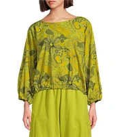 Bryn Walker Organic Cotton Poplin Gianna Floral Round Neck Relaxed Long Sleeve Shirt