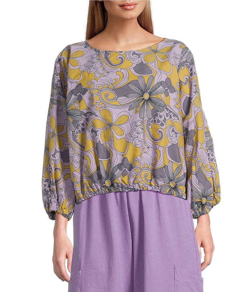 Bryn Walker Organic Poplin Gianna Floral Round Neck Long Sleeve Shirt