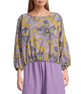 Bryn Walker Organic Poplin Gianna Floral Round Neck Long Sleeve Shirt