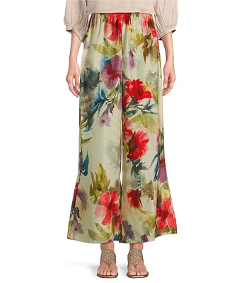 Bryn Walker Osca Fiori Silk Wide Leg Pull-On Pants