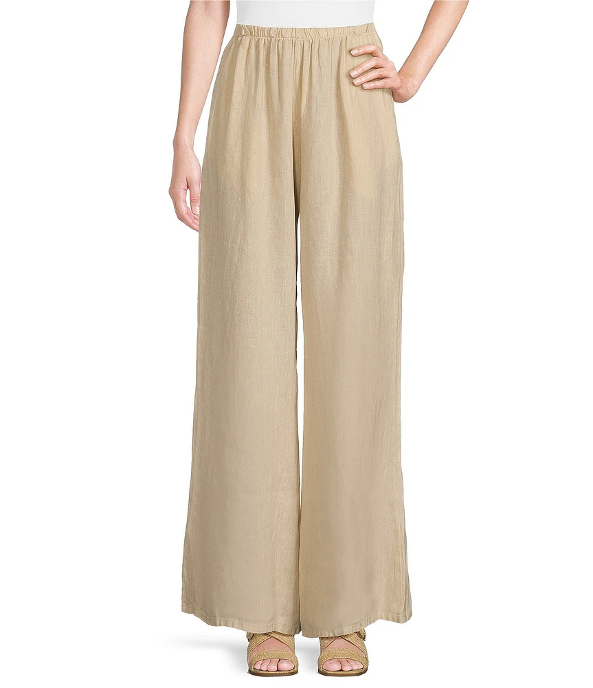 Bryn Walker Osca Light Linen Wide-Leg Pull-On Pants