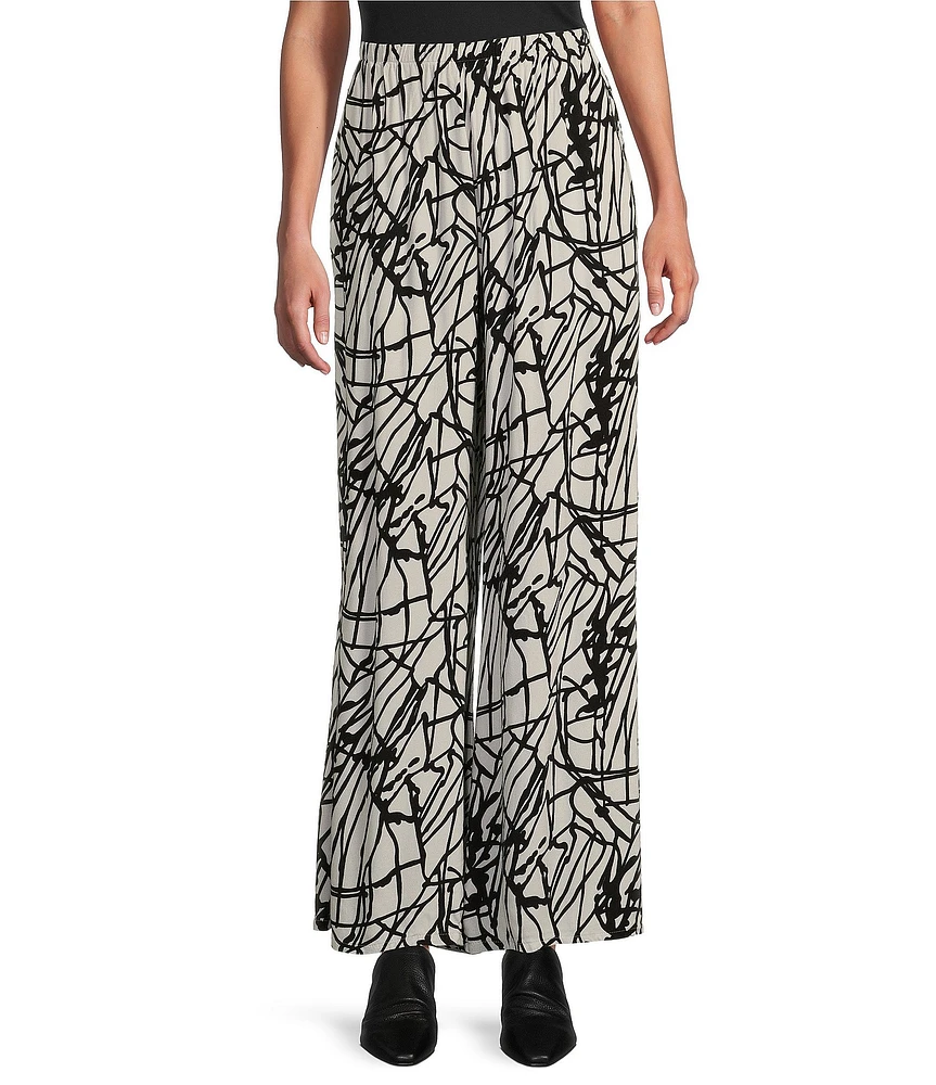 Bryn Walker Osca Netta Print Rayon Crepe Elastic Waist Wide Leg Pants