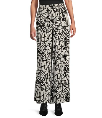 Bryn Walker Osca Netta Print Rayon Crepe Elastic Waist Wide Leg Pants