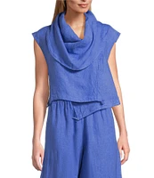 Bryn Walker Pennie Light Linen Cowl Neck Cap Sleeve Asymmetrical Hem Cropped Vest