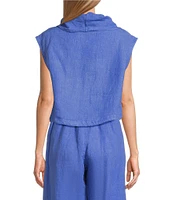 Bryn Walker Pennie Light Linen Cowl Neck Cap Sleeve Asymmetrical Hem Cropped Vest