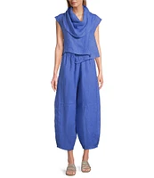 Bryn Walker Pennie Light Linen Cowl Neck Cap Sleeve Asymmetrical Hem Cropped Vest