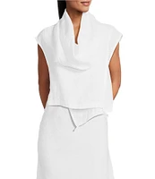 Bryn Walker Pennie Light Linen Cowl Neck Cap Sleeve Asymmetrical Hem Cropped Vest