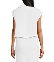 Bryn Walker Pennie Light Linen Cowl Neck Cap Sleeve Asymmetrical Hem Cropped Vest