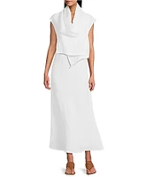 Bryn Walker Pennie Light Linen Cowl Neck Cap Sleeve Asymmetrical Hem Cropped Vest