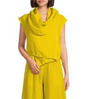 Bryn Walker Pennie Light Linen Cowl Neck Cap Sleeve Asymmetrical Hem Cropped Vest