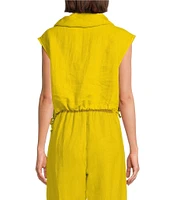 Bryn Walker Pennie Light Linen Cowl Neck Cap Sleeve Asymmetrical Hem Cropped Vest