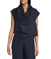 Bryn Walker Pennie Light Linen Cowl Neck Cap Sleeve Asymmetrical Hem Cropped Vest