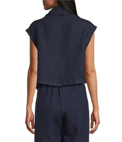Bryn Walker Pennie Light Linen Cowl Neck Cap Sleeve Asymmetrical Hem Cropped Vest