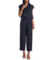 Bryn Walker Pennie Light Linen Cowl Neck Cap Sleeve Asymmetrical Hem Cropped Vest