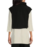 Bryn Walker Pennie Memory Crunch Draped Cowl Neck Cap Sleeve Asymmetric Hem Cropped Vest