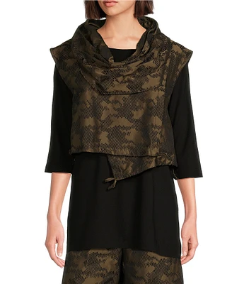 Bryn Walker Pennie Memory Crunch Jacquard Geo Print Cowl Neck Cap Sleeve Asymmetrical Hem Vest