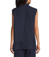 Bryn Walker Pintuck Light Linen Mandarin Collar Sleeveless Button Front Tunic