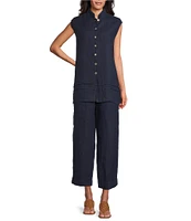Bryn Walker Pintuck Light Linen Mandarin Collar Sleeveless Button Front Tunic