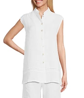 Bryn Walker Pintuck Light Linen Mandarin Collar Sleeveless Button Front Tunic