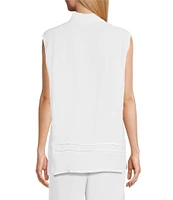 Bryn Walker Pintuck Light Linen Mandarin Collar Sleeveless Button Front Tunic