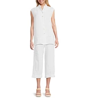 Bryn Walker Pintuck Light Linen Mandarin Collar Sleeveless Button Front Tunic