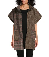 Bryn Walker Pip Doppio Faccia Recycled Plaid Mock Neck Cap Sleeve Poncho