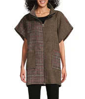 Bryn Walker Pip Doppio Faccia Recycled Plaid Mock Neck Cap Sleeve Poncho