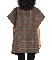 Bryn Walker Pip Doppio Faccia Recycled Plaid Mock Neck Cap Sleeve Poncho