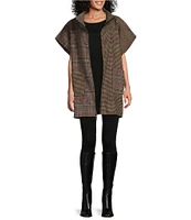 Bryn Walker Pip Doppio Faccia Recycled Plaid Mock Neck Cap Sleeve Poncho