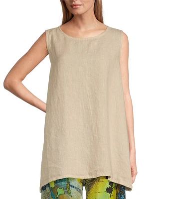 Bryn Walker Pira Light Linen Round Neck Sleeveless Oversized Tank