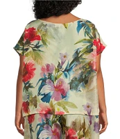 Bryn Walker Plus Bess Fiori Print Round Neck Short Sleeve Shirt