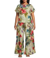 Bryn Walker Plus Bess Fiori Print Round Neck Short Sleeve Shirt