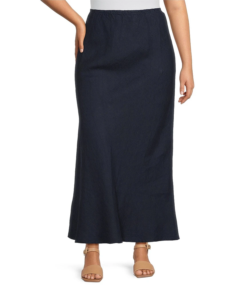 Bryn Walker Plus Bias Light Linen A-Line Pull-On Long Skirt