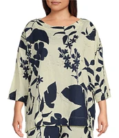 Bryn Walker Plus Coordinating Foglie Print Boat Neck 3/4 Sleeve Resort Shirt
