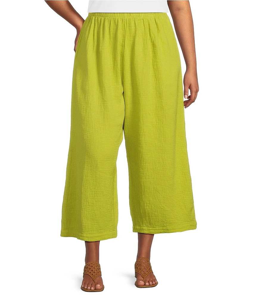 Bryn Walker Plus Cotton Gauze Elastic Waistband Wide Leg Cropped Pants