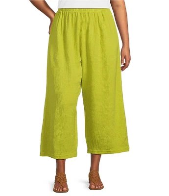 Bryn Walker Plus Cotton Gauze Elastic Waistband Wide Leg Cropped Pants