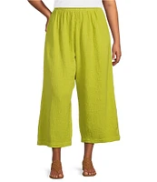 Bryn Walker Plus Cotton Gauze Elastic Waistband Wide Leg Cropped Pants